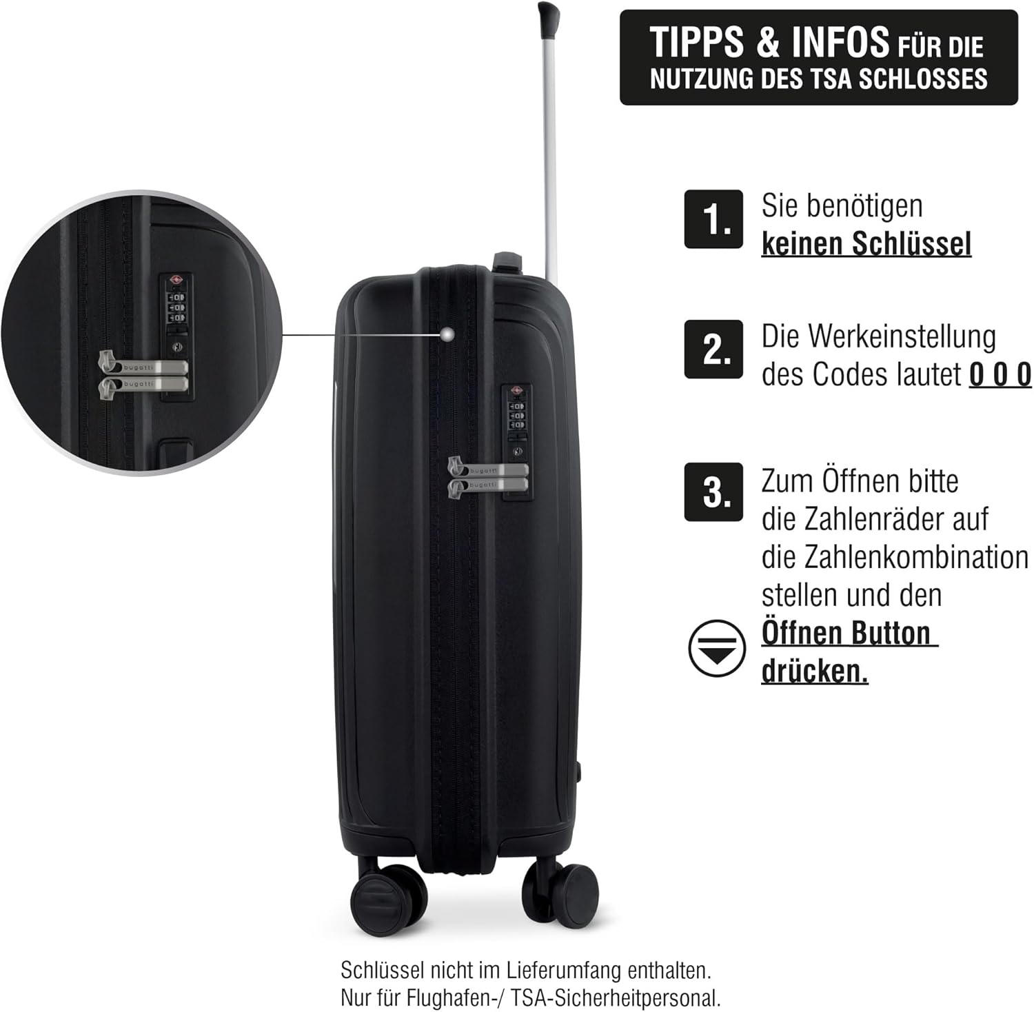 bugatti Hera 4 Wheel Hard Suitcase (S,M,L) Ultra Light Travel Suitcase, Black, S, Stylish