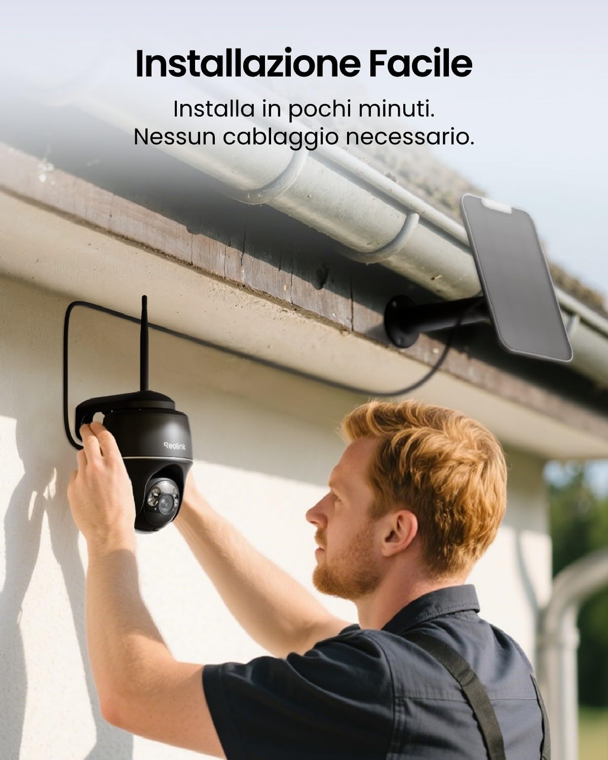 Reolink 5MP Telecamera WiFi Esterno Senza Fili a Batteria, 360° PTZ Videosorveglianza WiFi 2,4/5 GHz, Rilevamento Smart, Audio a 2 Vie, Compatibile con Alexa/Cloud, Argus PT(Nero) con Pannello Solare