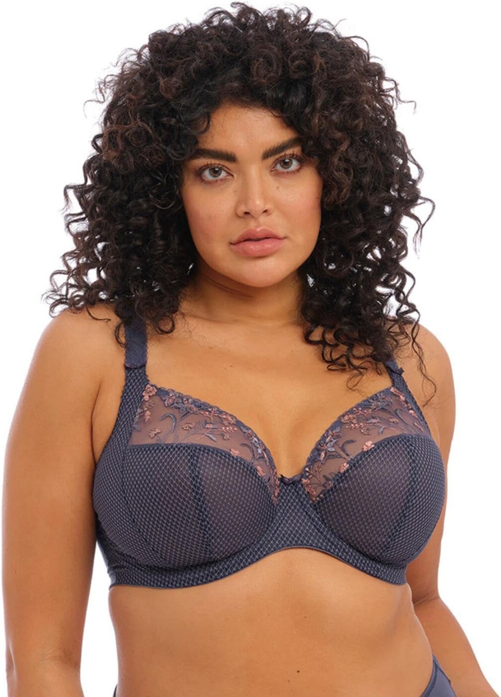 Elomi Women's Charley Plunge Bra: Elegant Floral Embroidery, Everyday Comfort. Three-Section Cup, Low Plunge Front, Flexible Back Sweep. DD+ Bras