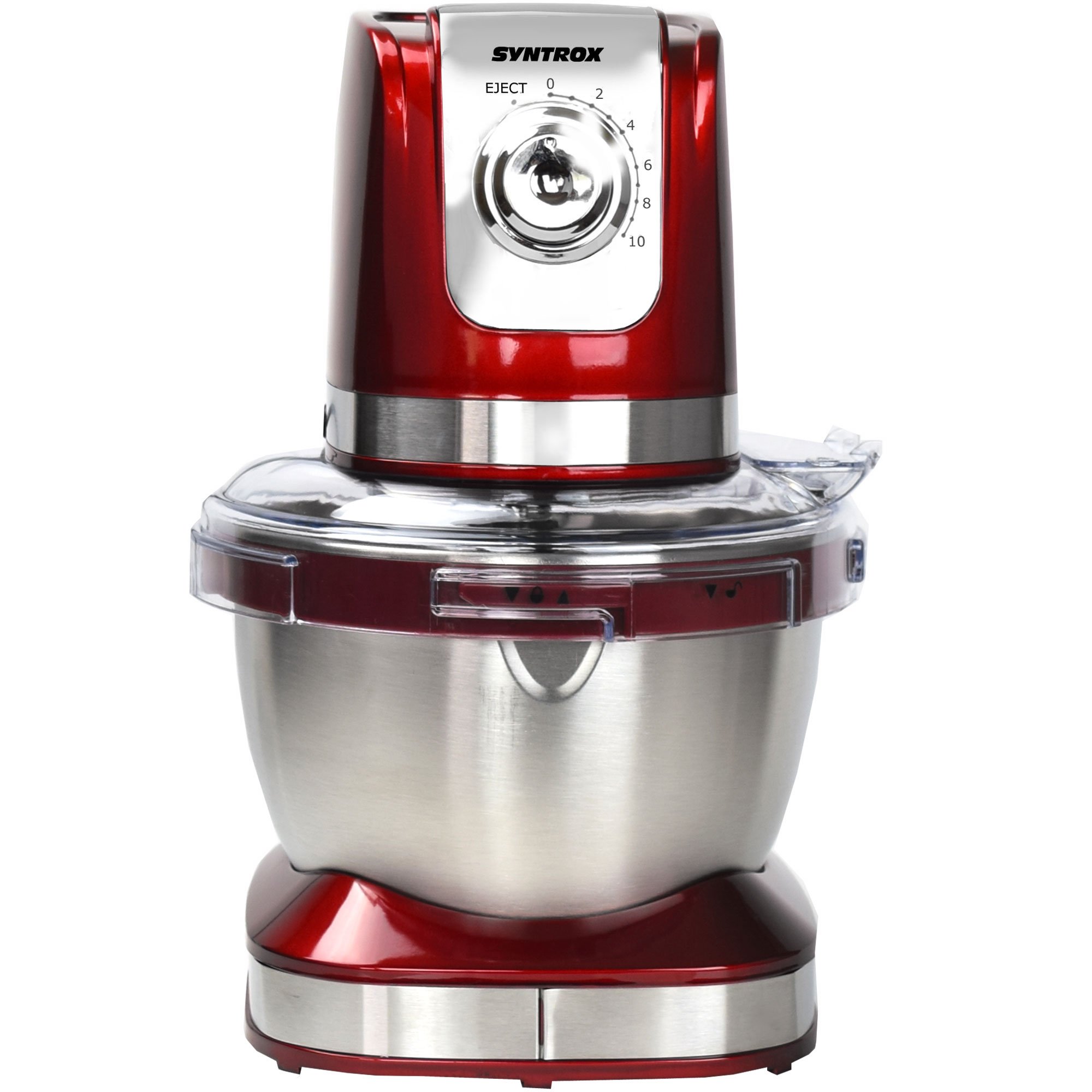 Syntrox Germany KM-600W Küchenmaschine Knetmaschine Mixer, Edelstahl-Behälter, 4 Liter, rot