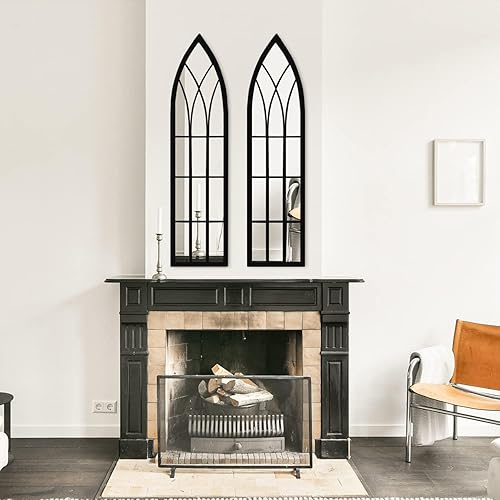 Miniatura 7 de Eastwell Espejos decorativos de pared, espejos arqueados de ventana, espejos grandes con marco de metal para sala de estar, dormitorio, entrada,