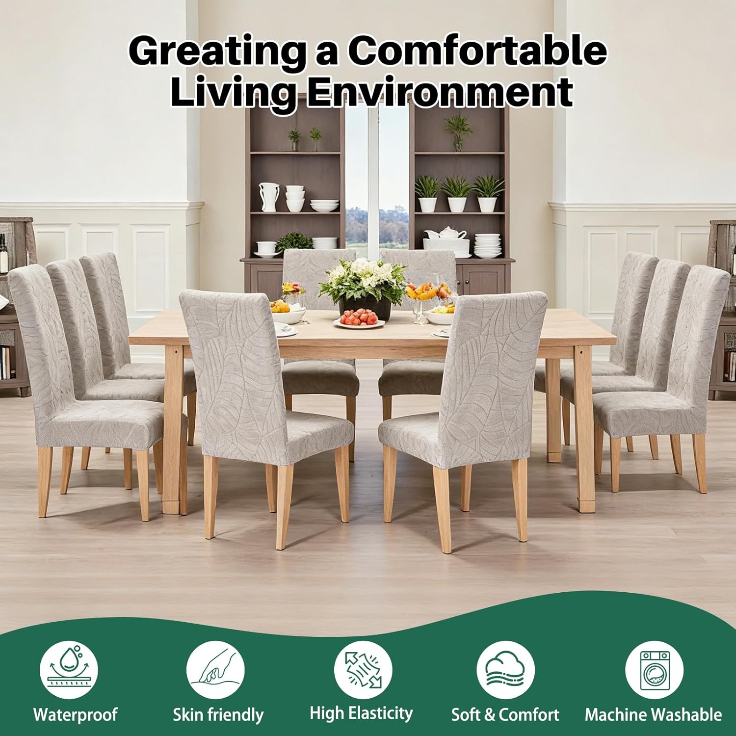 Dioxide Waterproof Chair Covers for Dining Chairs, Stretch Dining Chair Covers Set of 6, Parson Chair Slipcovers, Removable Washable Kitchen Chairs Seat Covers Protectors for Home Restaurant Banquet