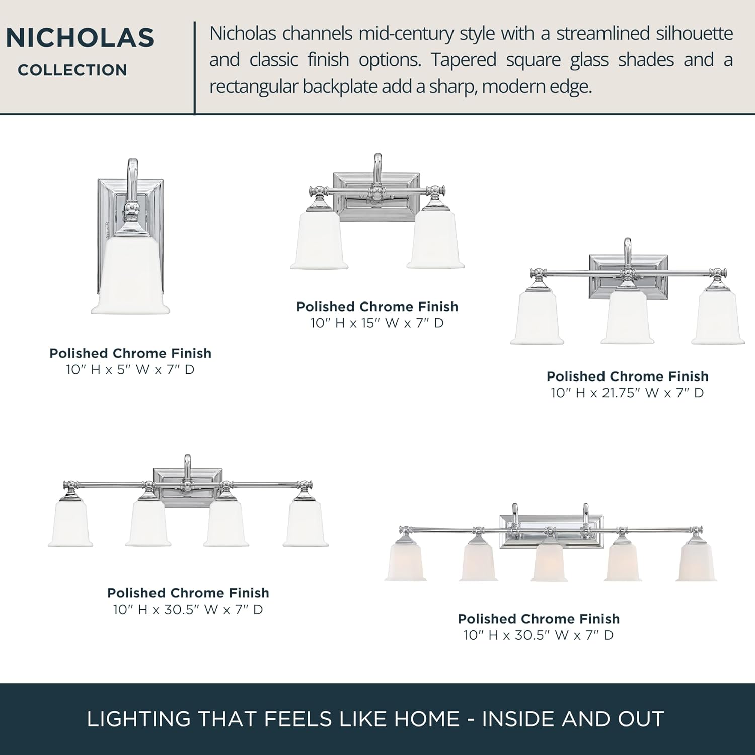 Quoizel NL8603C Nicholas Mid Century Bath Vanity Wall Lighting, 3-Light, 300 Watts, Polished Chrome (10"H x 22"W)