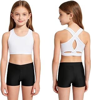 Girls Dance Sport Outfit Dance Sports Bra Shorts | Gymnastics Crop Top Shorts,Workout Outfits,Athletic Tank Top and Bottoms,Yoga Outfits,2 Pieces Activewear,Training Suit