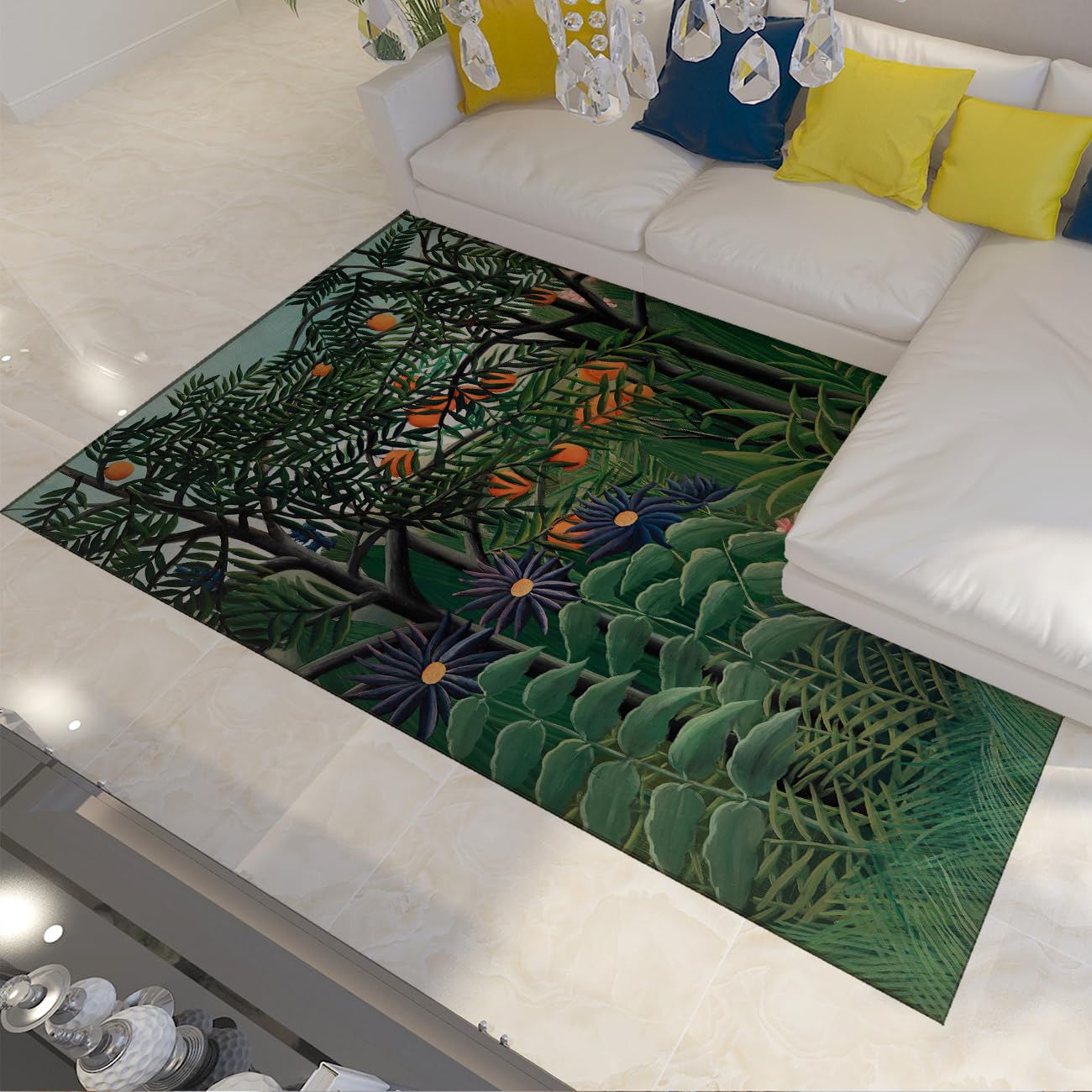 Tapis Henri Rousseau pour chambre à coucher style jungle tropicale douce 200x300