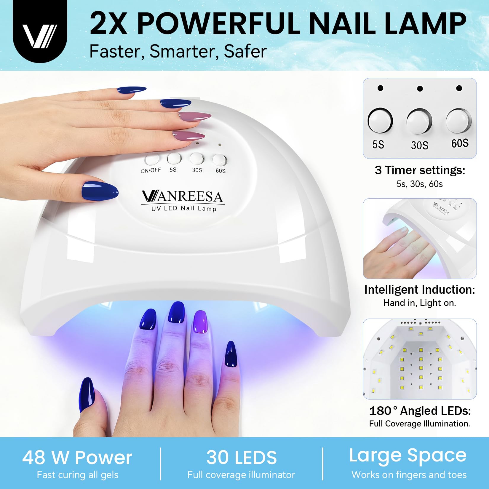 VANREESA 35 Colours Gel Nail Polish Set including U V Light Classic Black White Red Nude Gel Nail Kit Suitable for All Seasons Gels Nail Polish Kit Manicure Salon Gifts for Women - Image 3