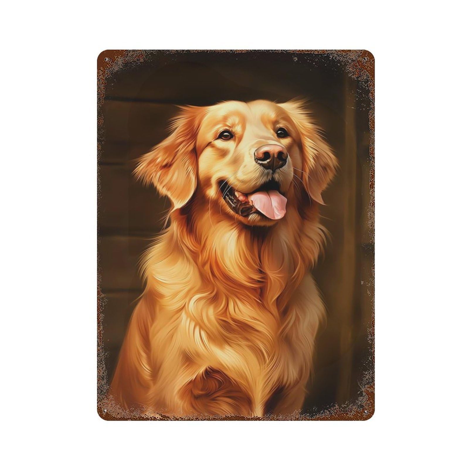Distressed Metal Wall Sign Golden Retriever Portrait 15.7"x11.8", Vintage Wall Decor for Cafe, Home Bar And Lounge Decor