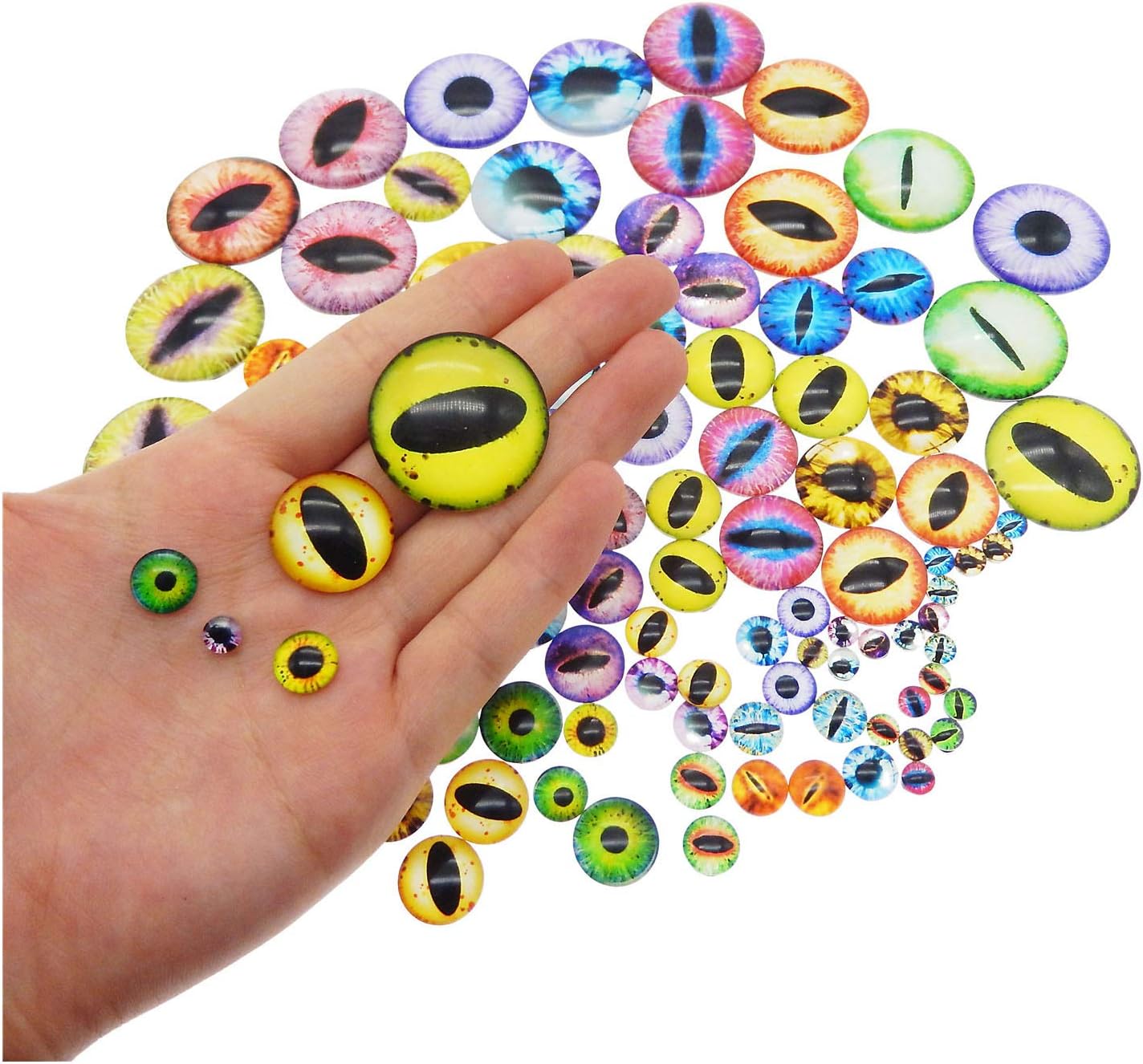 Julie Wang 180PCS Assorted 9Sizes Dragon Eyes Flatback Glass Cabochons for Jewelry Making, Sculpture, DIY Craft Art, Fantasy Model Projects 6mm 8mm 10mm 12mm 15mm 18mm 20mm 25mm 30mm
