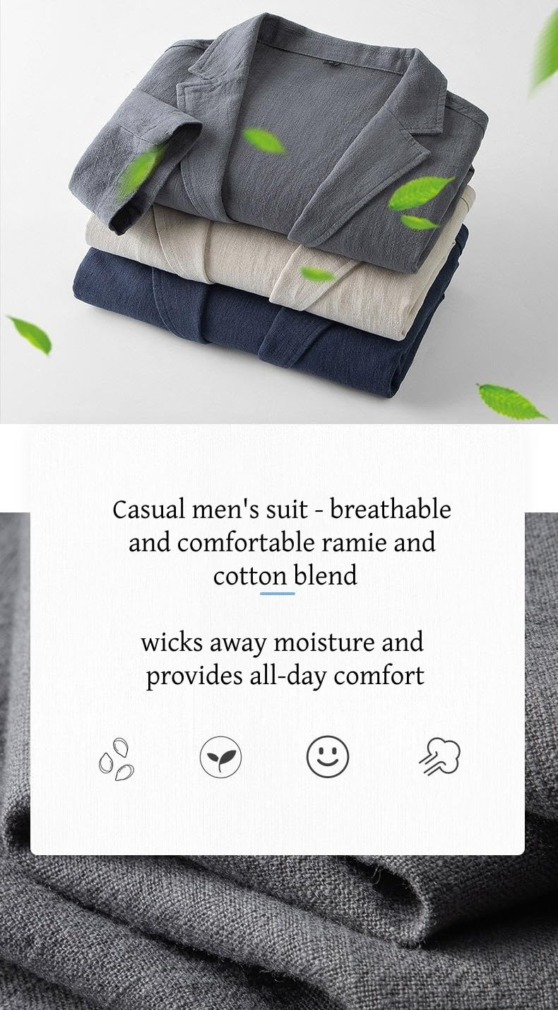 Generico Blazer da Uomo in Puro Lino, Giacca Estiva Leggera, Cappotto Sportivo in Ramia E Lino per Uomo, Giacca da Completo A Due Bottoni, Blazer Sottile per Lavoro, Casual, Abiti da Matrimonio E Va