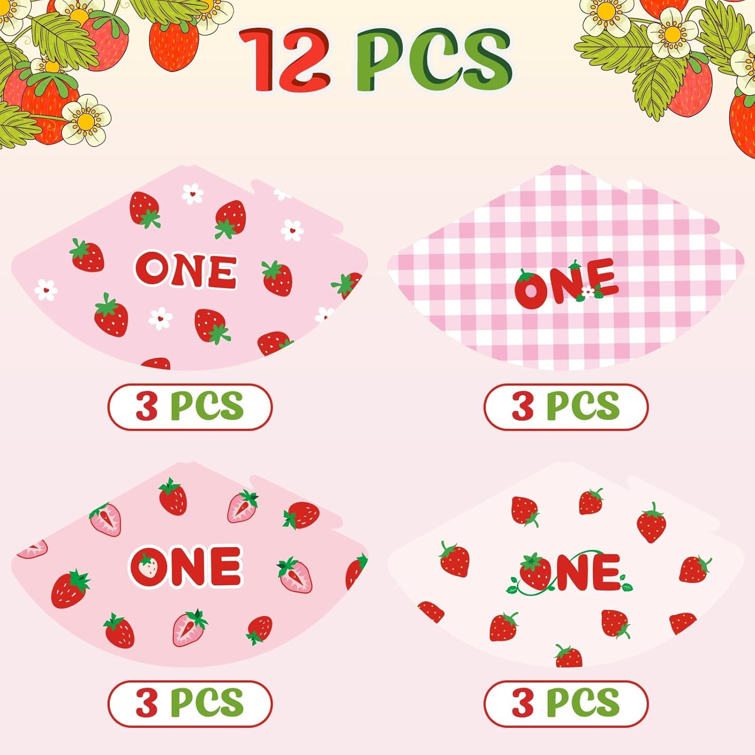 WERNNSAI 12 PCS Strawberry Party Hats+ Red Strawberry Piñata