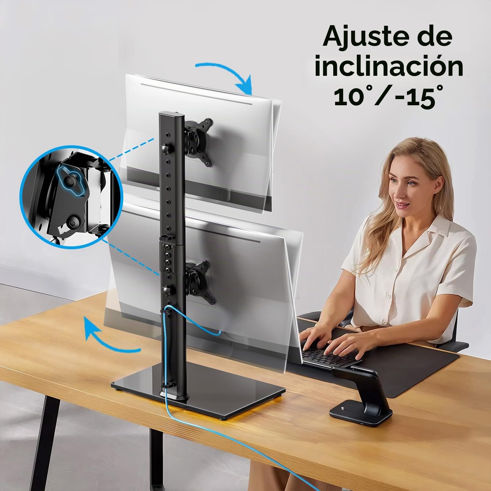 Soporte para dos monitores - Soporte de sobremesa vertical con brazo para dos monitores de ordenador de 13 a 34 pulgadas con giro, inclinación, altura ajustable, VESA 100 x 100 mm, 75 x 75 mm AX05TB02