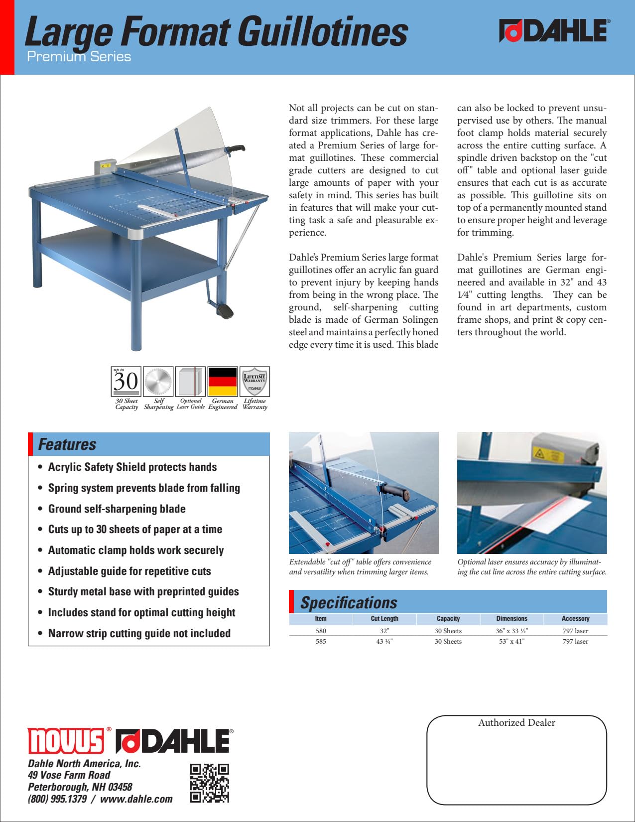 Dahle 580 Hebelschneider Atelier-Schneidemaschine (bis DIN A2, Schnitthöhe 4,0 mm, Metalltisch) Blau