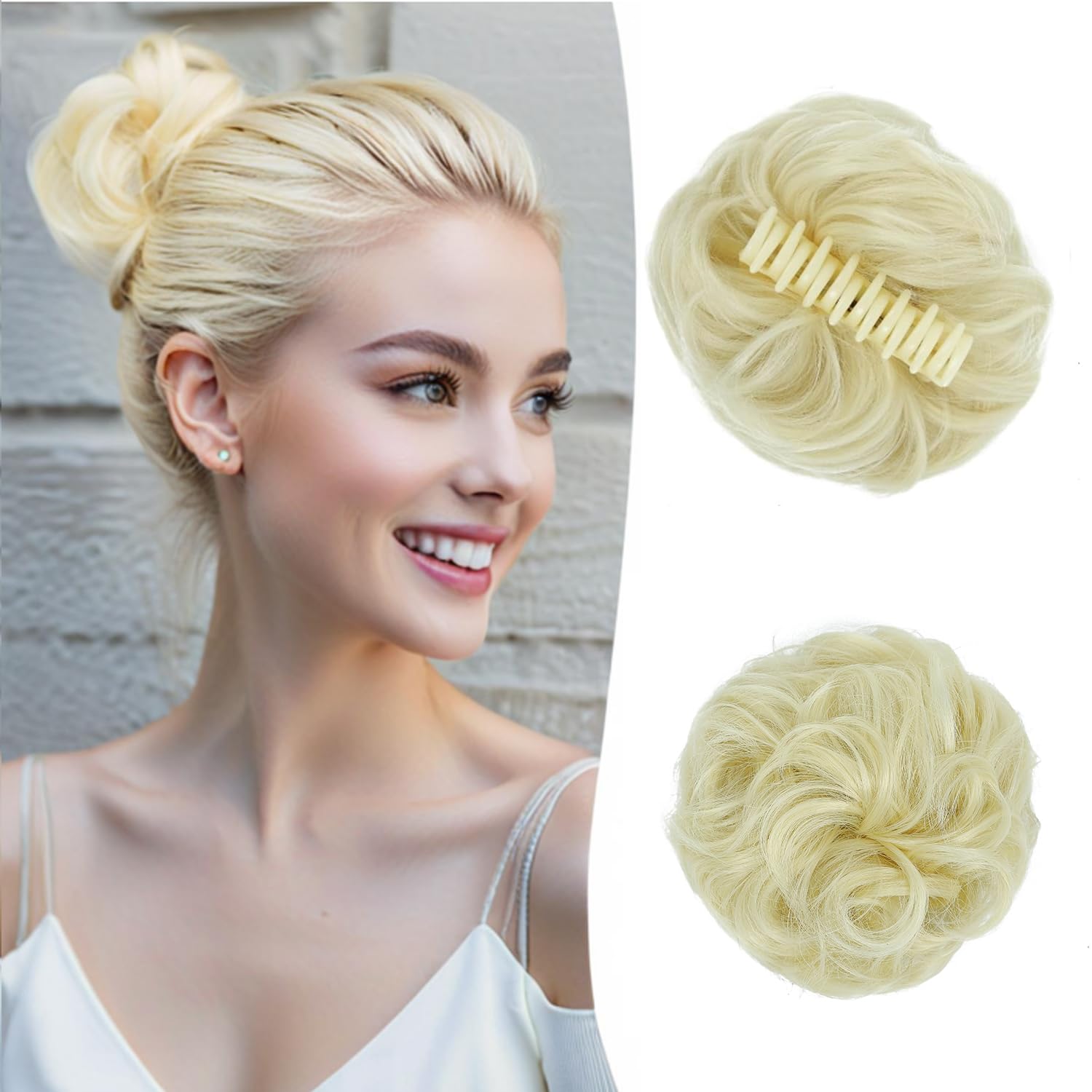 Messy Bun Hair Piece, Wavy Curly Claw Clip Messy Bun Hair Clip, Soft Claw Clip Ponytail Hairpieces for Women (613#)