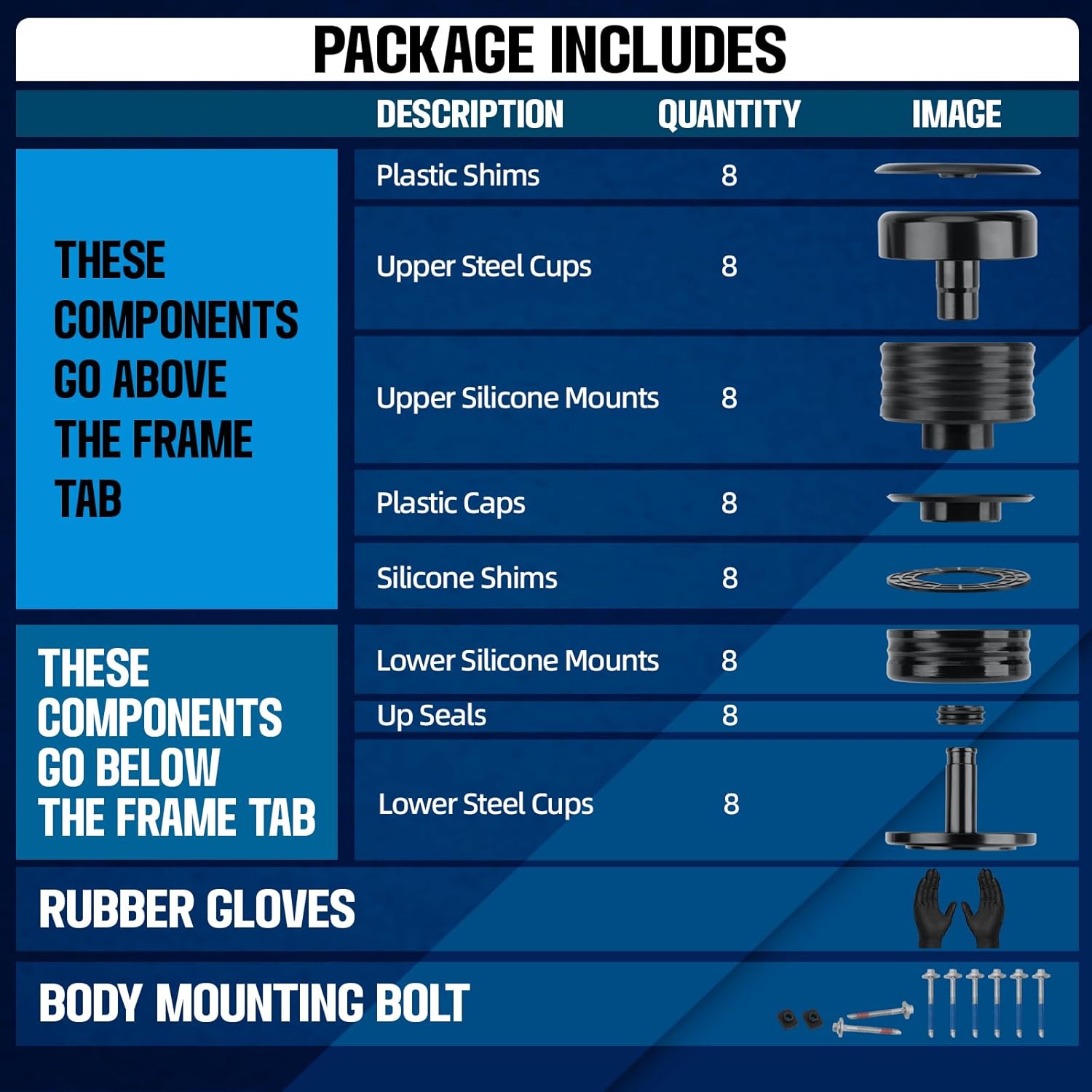 6 Pack Silicone Body Mount Bushings Kit Compatible with Ford F250/F350 Super Duty Crew Cab 2008-2016,Cab Body Mount Kit Improve Bumpy Ride,Truck Accessories(Black)