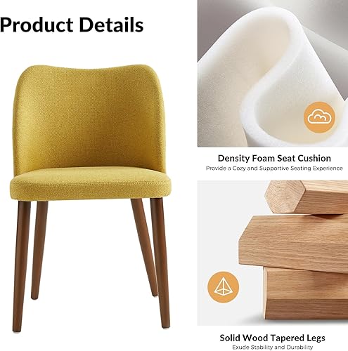 Miniatura 4 de Juego de 2 sillas de comedor tapizadas para cocina, comedor, sillas laterales con respaldo acolchado curvado, patas de madera para