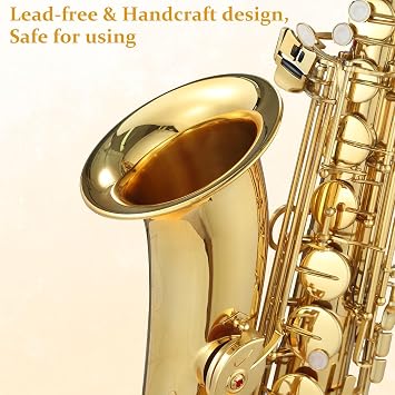 Professional Eb Alto Saxophone Complete Kit: Gold Lacquer Sax for Beginners to Advanced Players - Includes Case, Reeds, Tuner, Stand, Neck Strap & Cleaning Tools