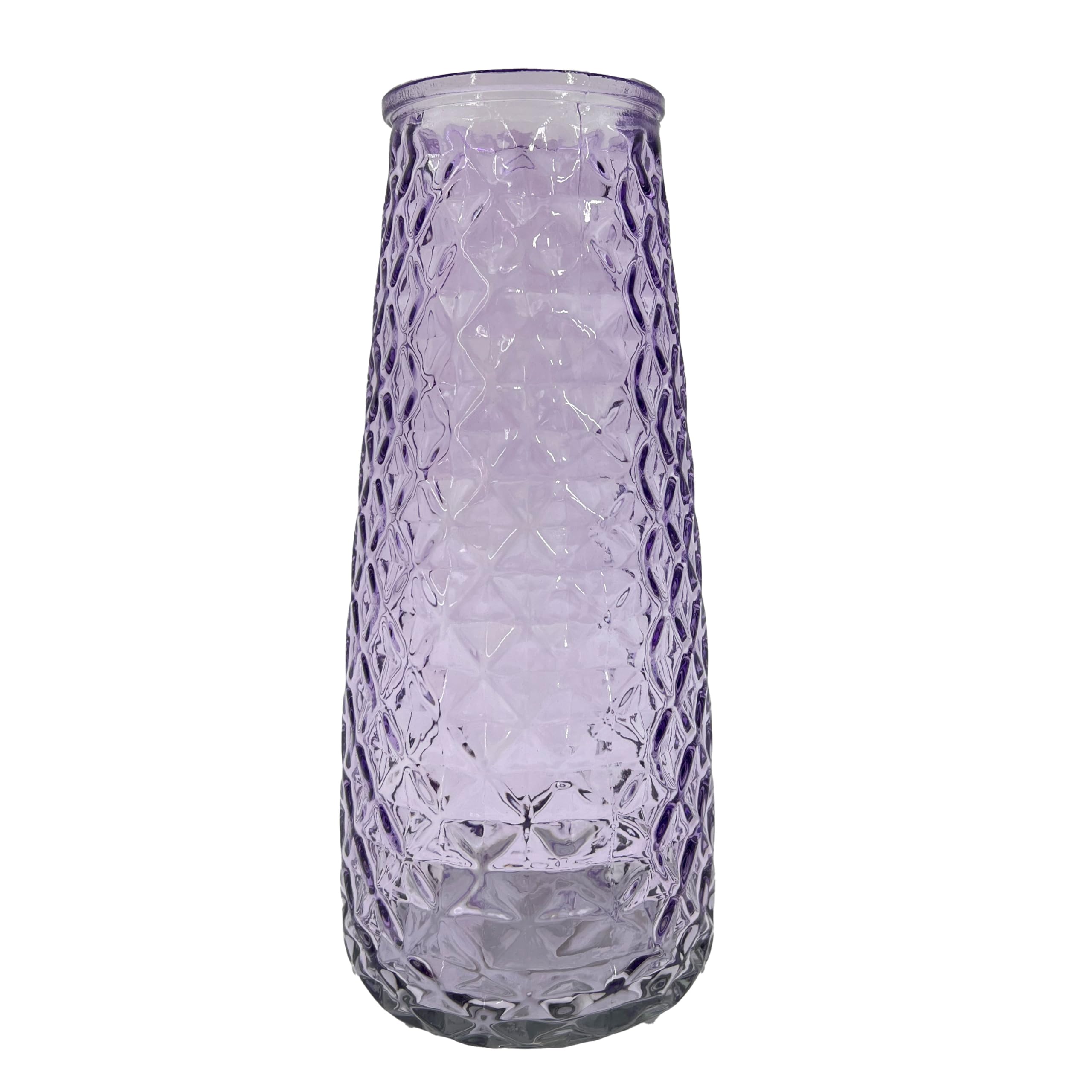 Lilac Textured Diamond Patterned Glass Vase Flower Bud Jar 23cm Home Decoration Ornament