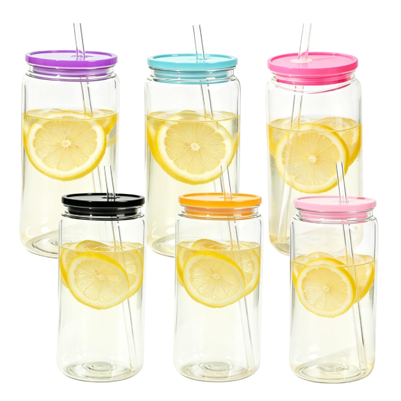 BORDEAG Lot de 6 globes de neige en plastique - 475 ml - 7,5 x 7,5 x 15,3 cm - Gobelets à thé aux bulles avec couvercle et paille - Verres à café glacé pour bureau, maison et restauration - PC