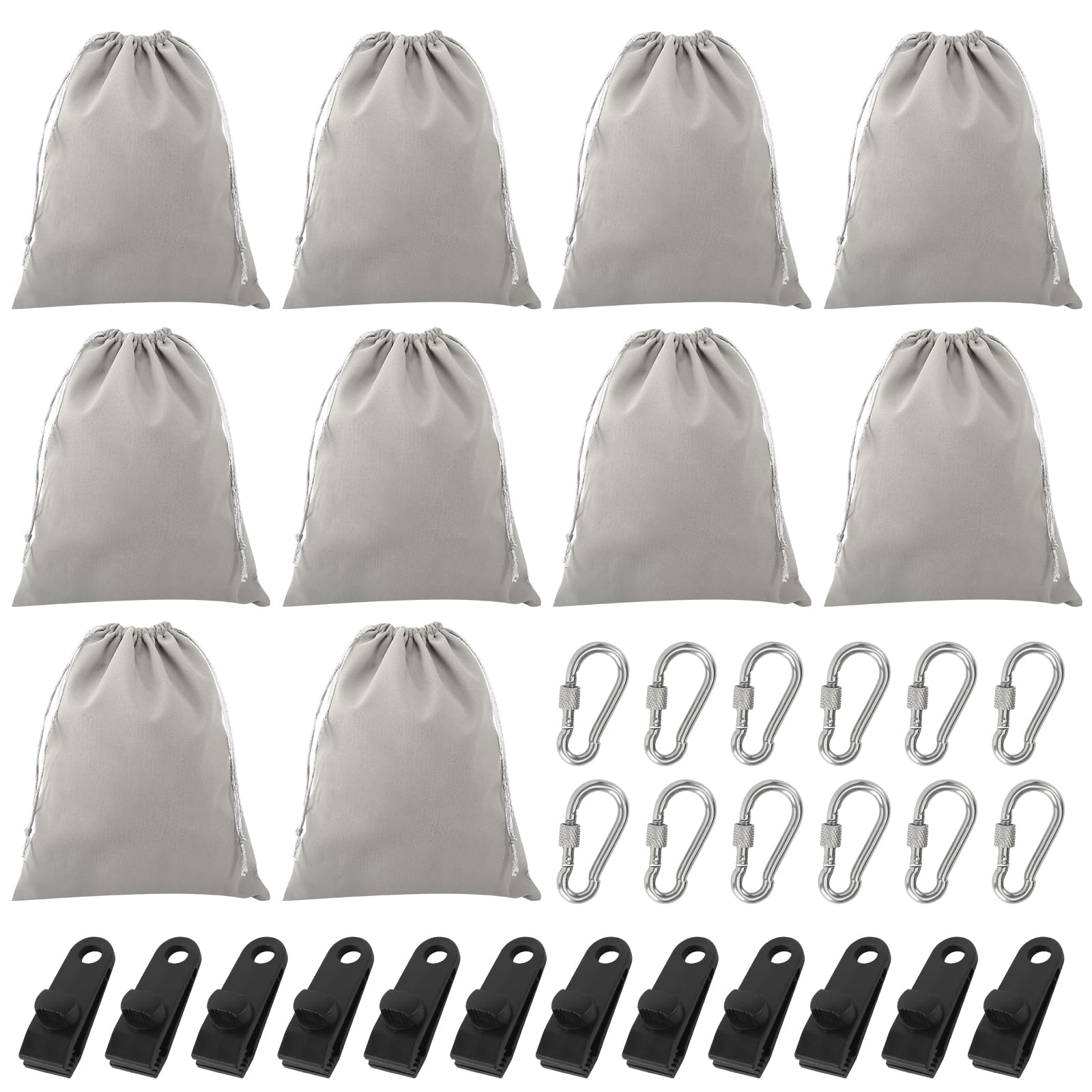LUMOOM Sac De Poids Portable, Clips De Bâche, Convient Pour Fixer Des Rideaux Extérieurs, Tentes, Nappes, 8 Sacs De Poids Et 8 Mousquetons, 8 Clips, Convient Pour Auvents De Camping