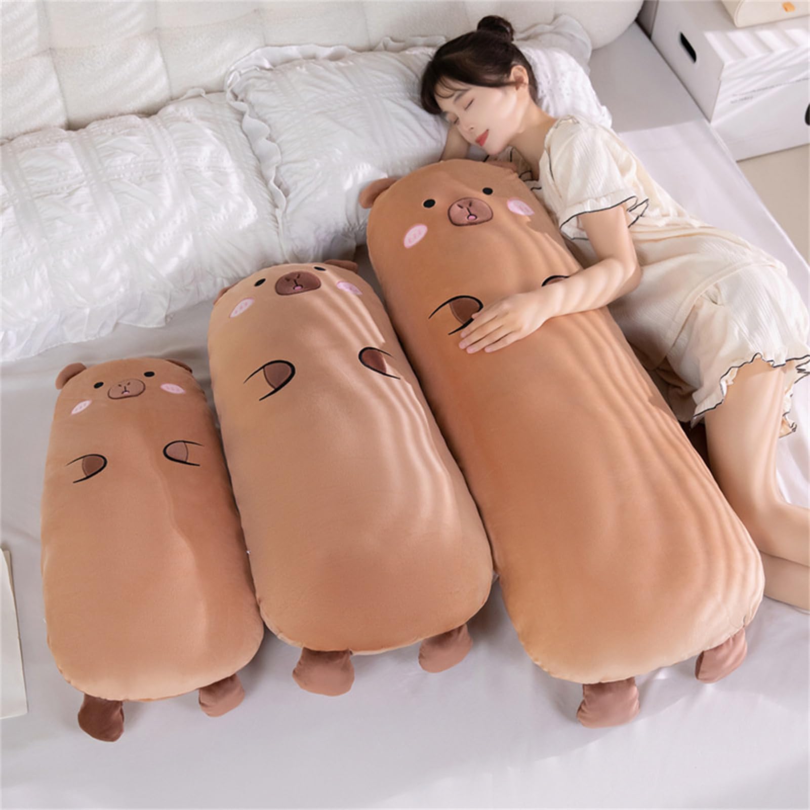 Kuscheltier Capybara Plüschkissen Stofftiere Lang Plüschtier Ausgestopftes Tier Spielzeug Kuschelkissen Geschenk Plüschkissen Kinder Seitenschläferkissen Tier (120cm,Schläfriger Stil)