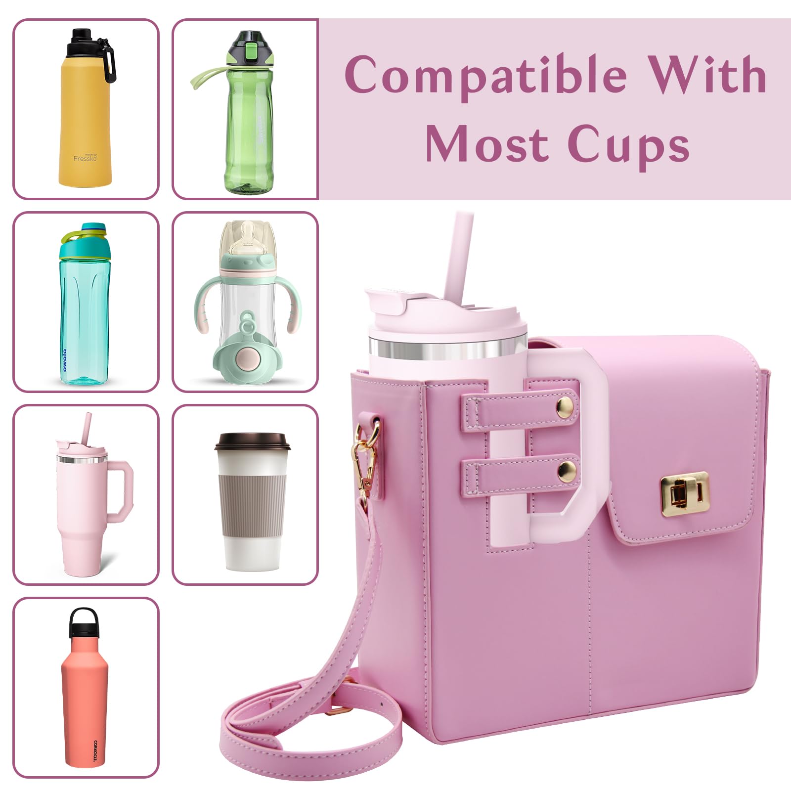 Tasche für Stanley Cup Handtasche Zubehör für Stanley Cup Tragbare Wasserflasche Crossbody Bag Trinkflaschentasche mit Schulter für Outdoor Reisen (Rosa)