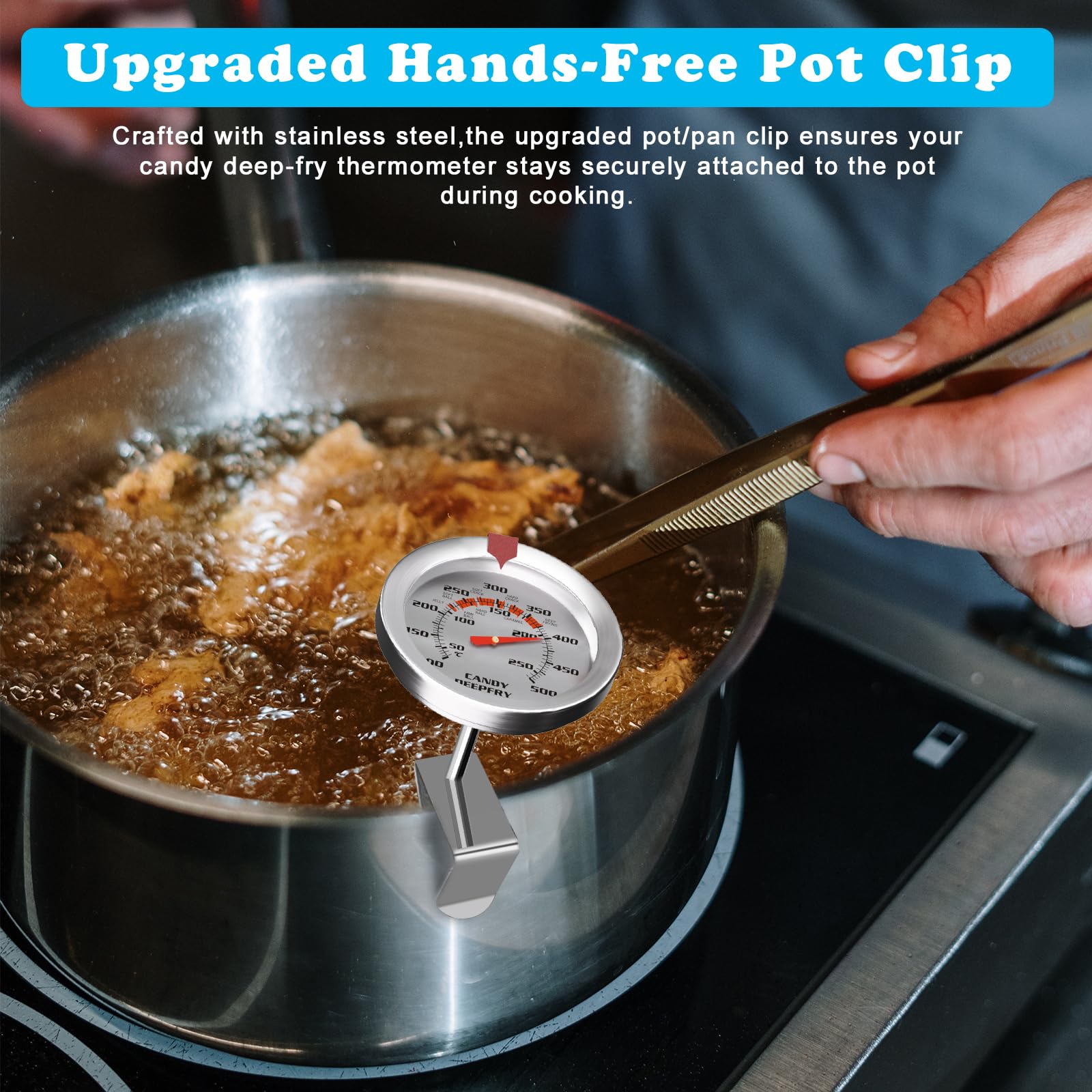 Stainless Steel Candy Thermometer with Pot Clip Deep Fry Oil Thermometer with 9" Long Probe & 2" Dial Accurate Temperature Reading for Cooking Candy Sugar Jelly Syrup Deep Frying Thermometer - Image 5