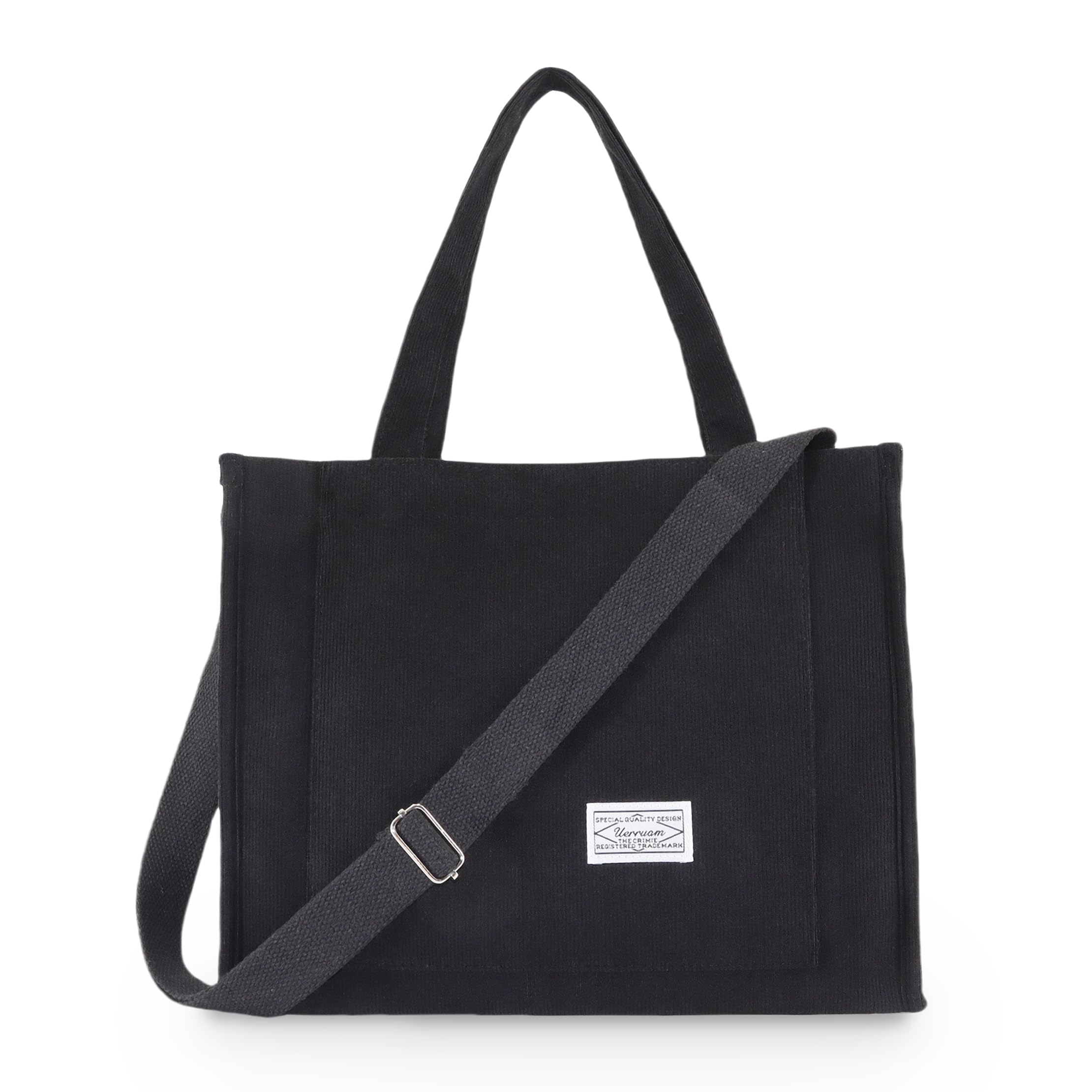 UERRUAM Corduroy Tote Bag for Women Work Crossbody Purse for Everyday College Travel Lightweight Handbag Adjustable Strap