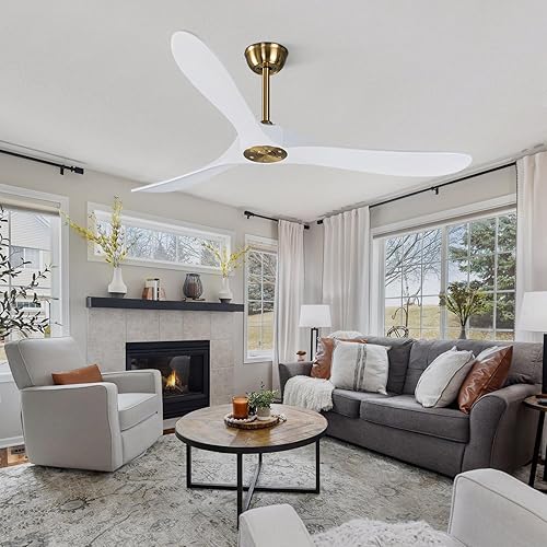 Miniatura 2 de Ventilador de techo para interiores y exteriores de 60 pulgadas sin luz motor CC silencioso de ahorro de energía 3 cuchillas de madera Balsa blanca