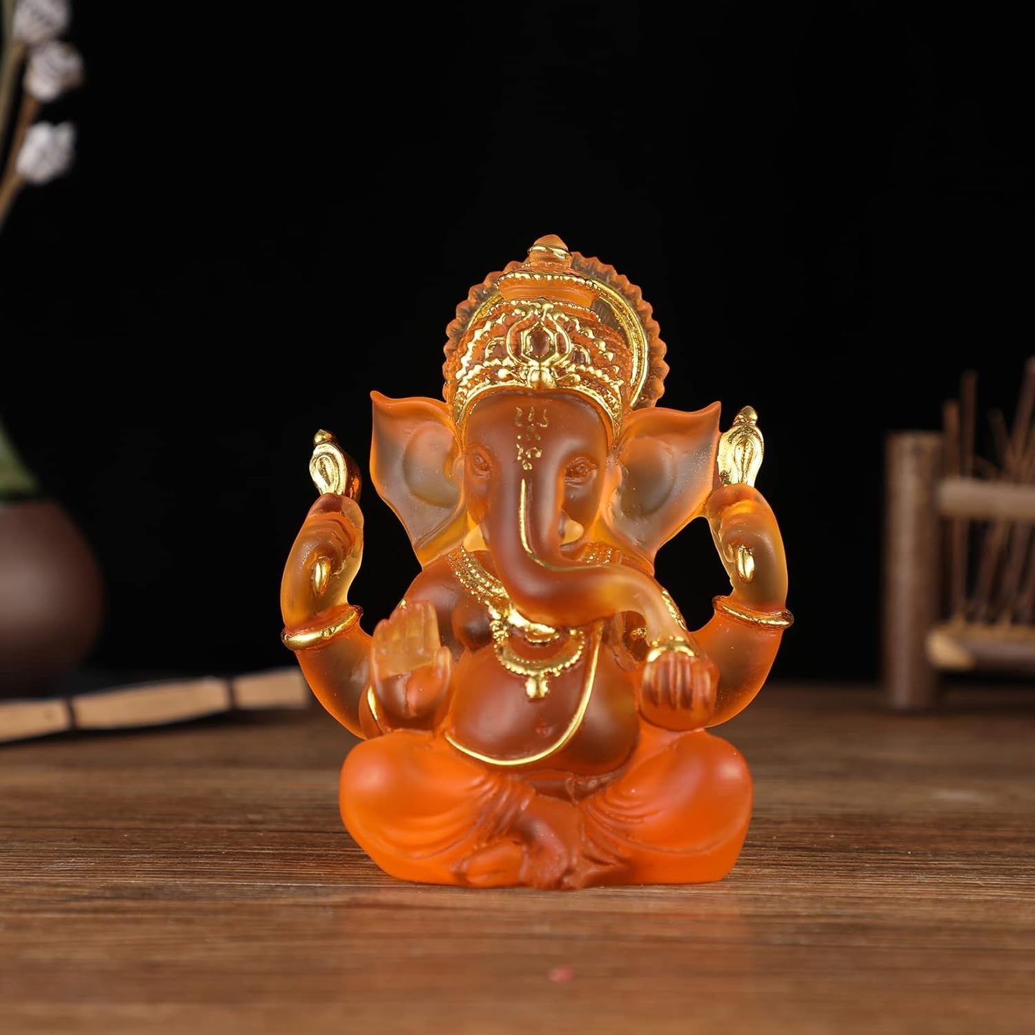 Vnook Hindu God Lord Ganesha Statue,Indian Religious Ganpati Elephant God Crystal Resin Ganesh Statue Idol Buddha Figurine for Temple Decor [Energy Class A] (Color : Orange)