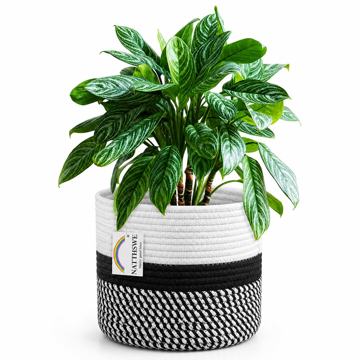 NATTHSWE Plant Basket With Liner, Indoor Woven Plant Pots for 7" Planter Flower Pots Cotton Rope Jute Plant Pot Decoration Foldable Laundry Basket Household Storage Basket