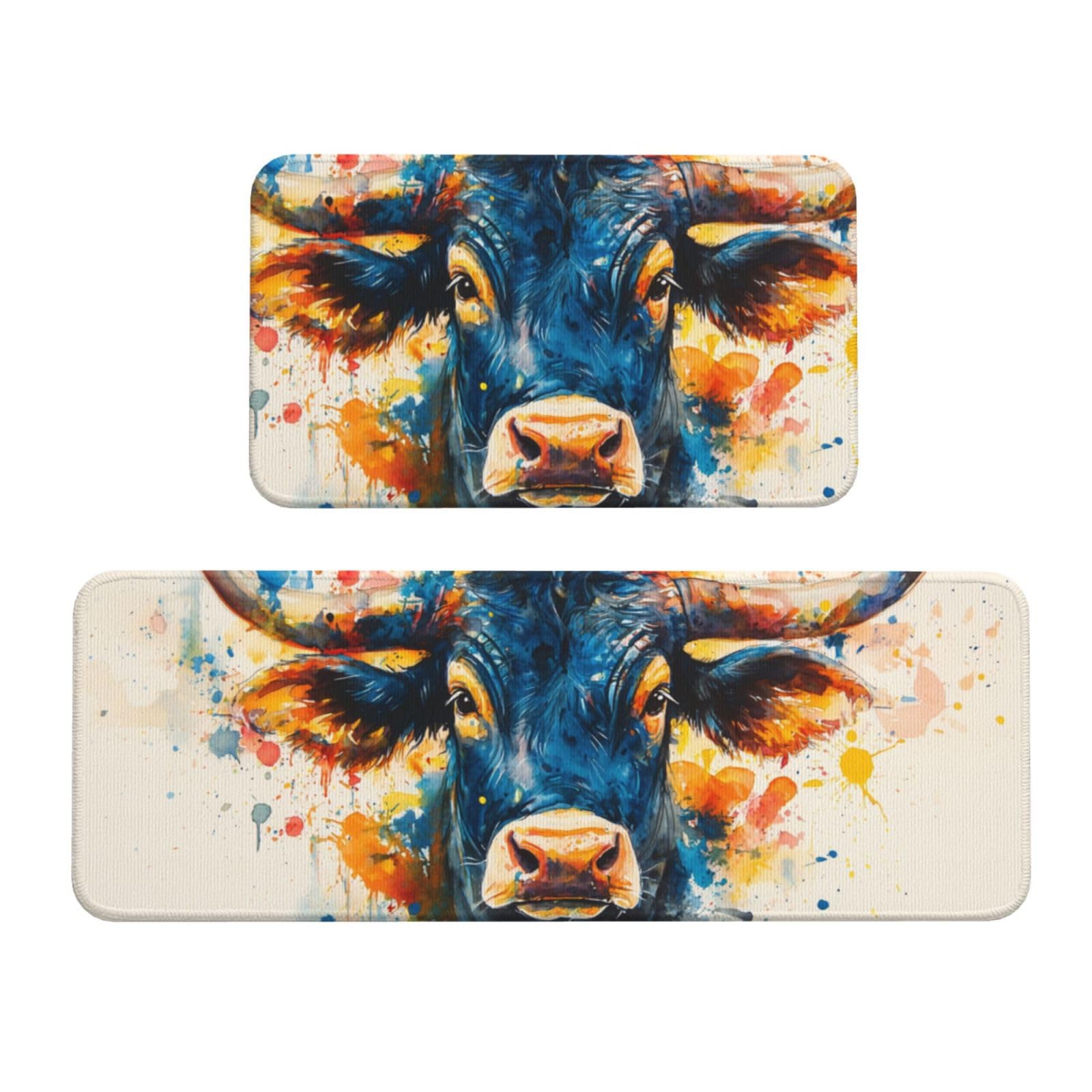 Tapetes de cocina de estampado de vaca lavables, juego de 2 alfombras cómodas y acolchadas
