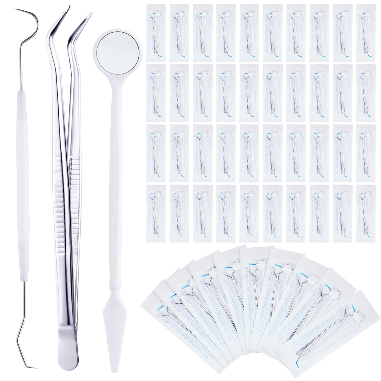 TrelaCo 50 Sets Disposable Dental Tools Picks for Teeth Cleaning Dentist Mirror Dental Explorer Plaque Remover for Teeth