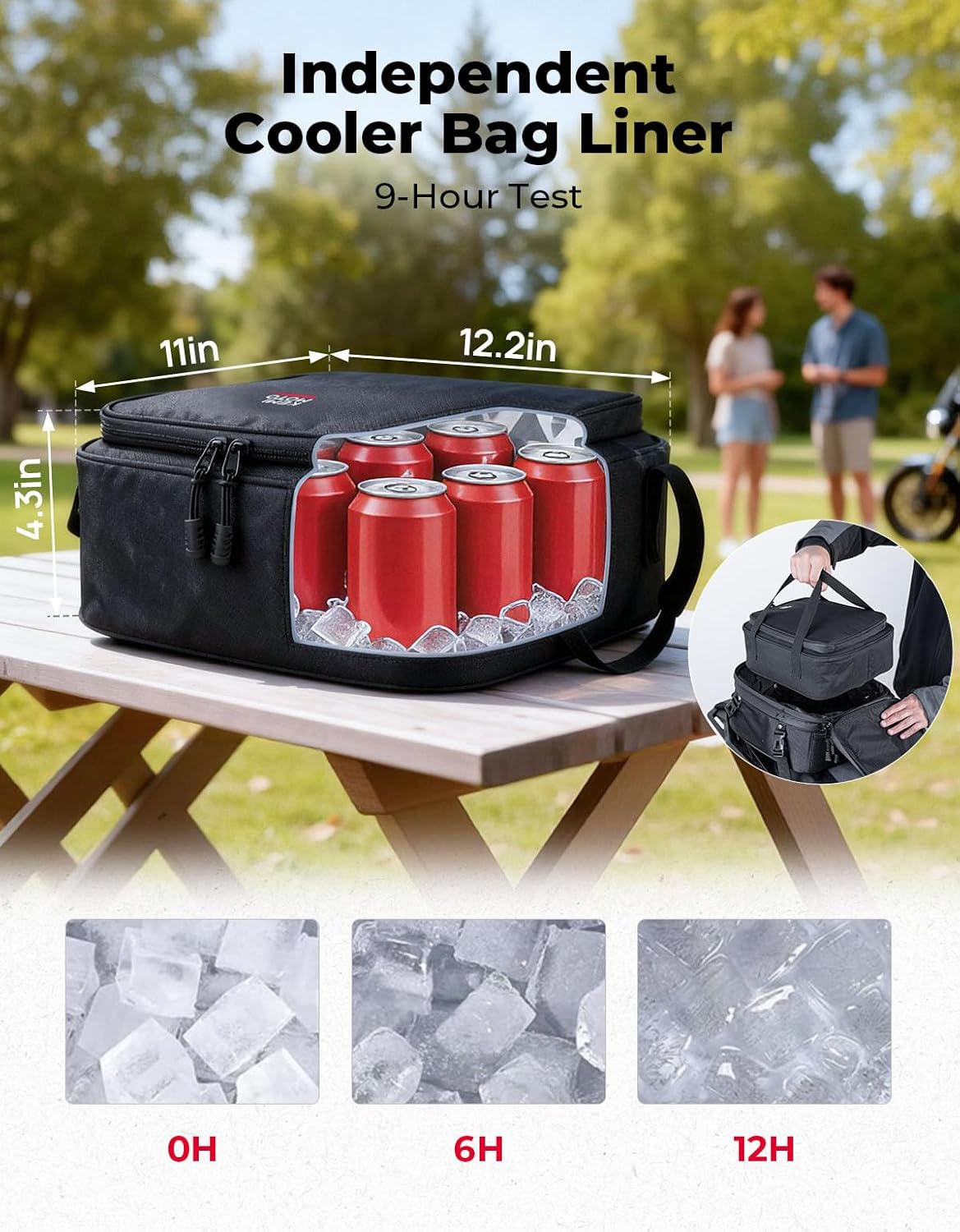 KEMIMOTO Motorcycle Tail Bag, 22L-34L Expandable Large Capacity Motorbike Seat Bag with 9.5L Removable Cooler Bag, Waterproof Rear Rack Bag with Quick-Release Straps for Touring, Camping and Picnics