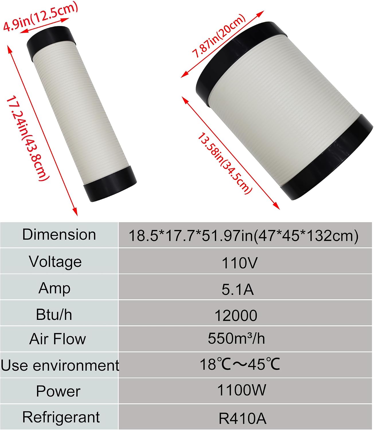Industrial Air Conditioner Outdoor Indoor Spot Mobile Air Cooler 550m³/h Commercial Aircon with Two Outlet Tubes 110V