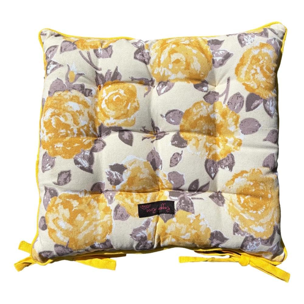 Ragged Rose Yellow Rose Paddy Floral Garden Chair Seat Pad (Yellow Rose)
