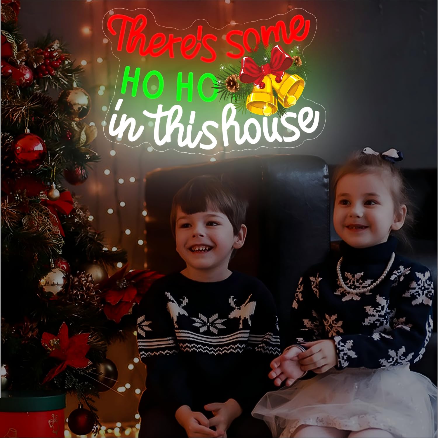 Letrero de neón de Navidad Ho, letrero LED de Navidad regulable con texto en inglés "There's Some Ho Ho Hos In This House", letrero de neón iluminado para regalo de Navidad, dormitorio, sala de estar
