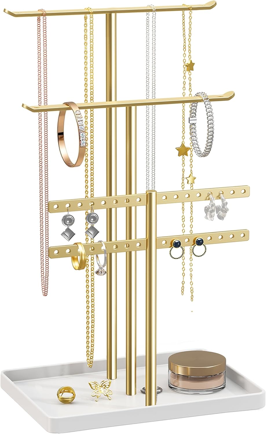 pickpiff pickpiff Jewelry Stand Holder Organizer: 14.5" Sturdy Hanger for 80 Pcs Jewelry, Gift for Women, Gold Jewlery Tower for Necklace, Earring, Bracelet