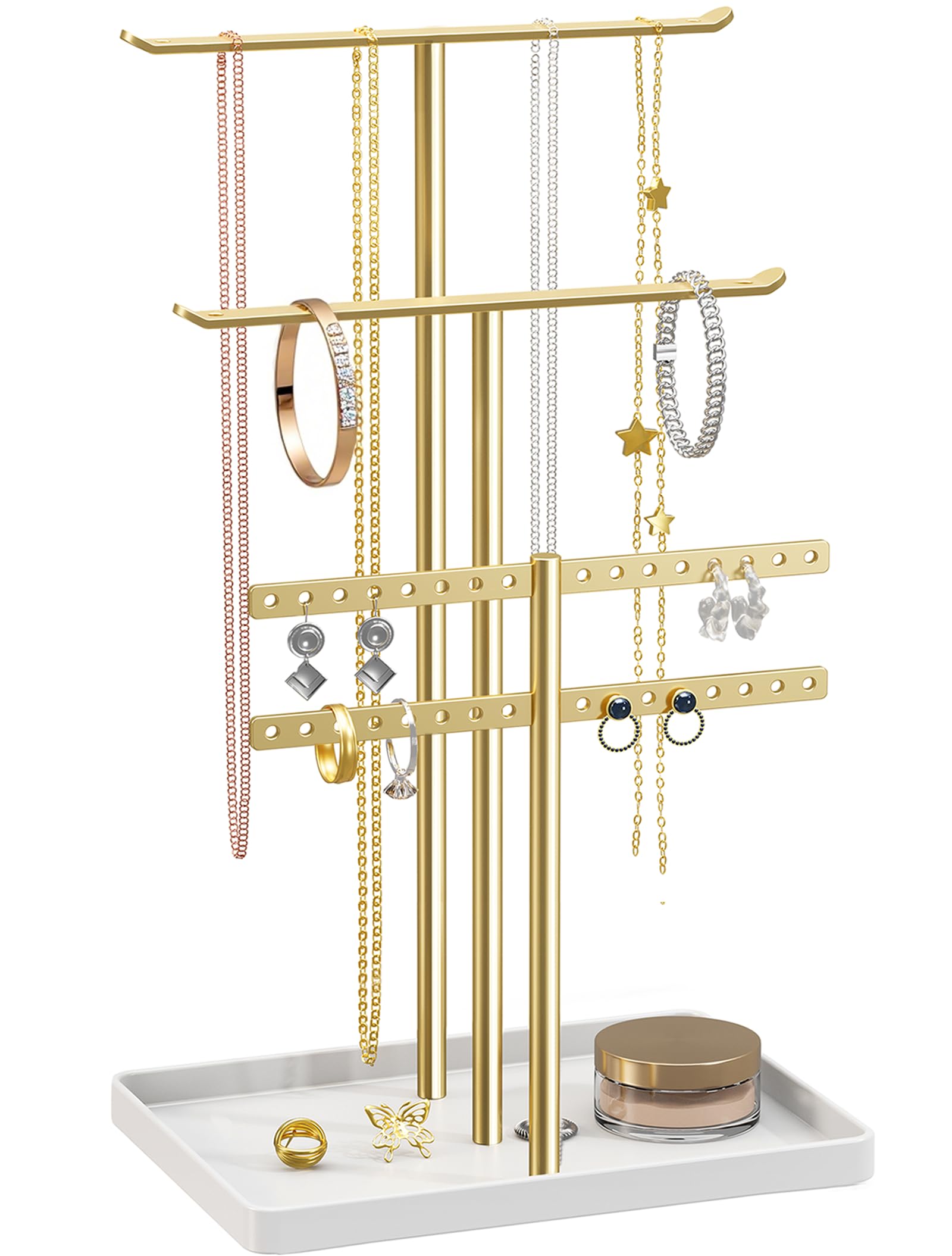 Pickpiff Jewelry Stand Holder Organizer: 14.5 Inch Durable Hangers for 80 Jewelry Women Gift Gold Jewelry Tower for Necklace Earrings Bracelet