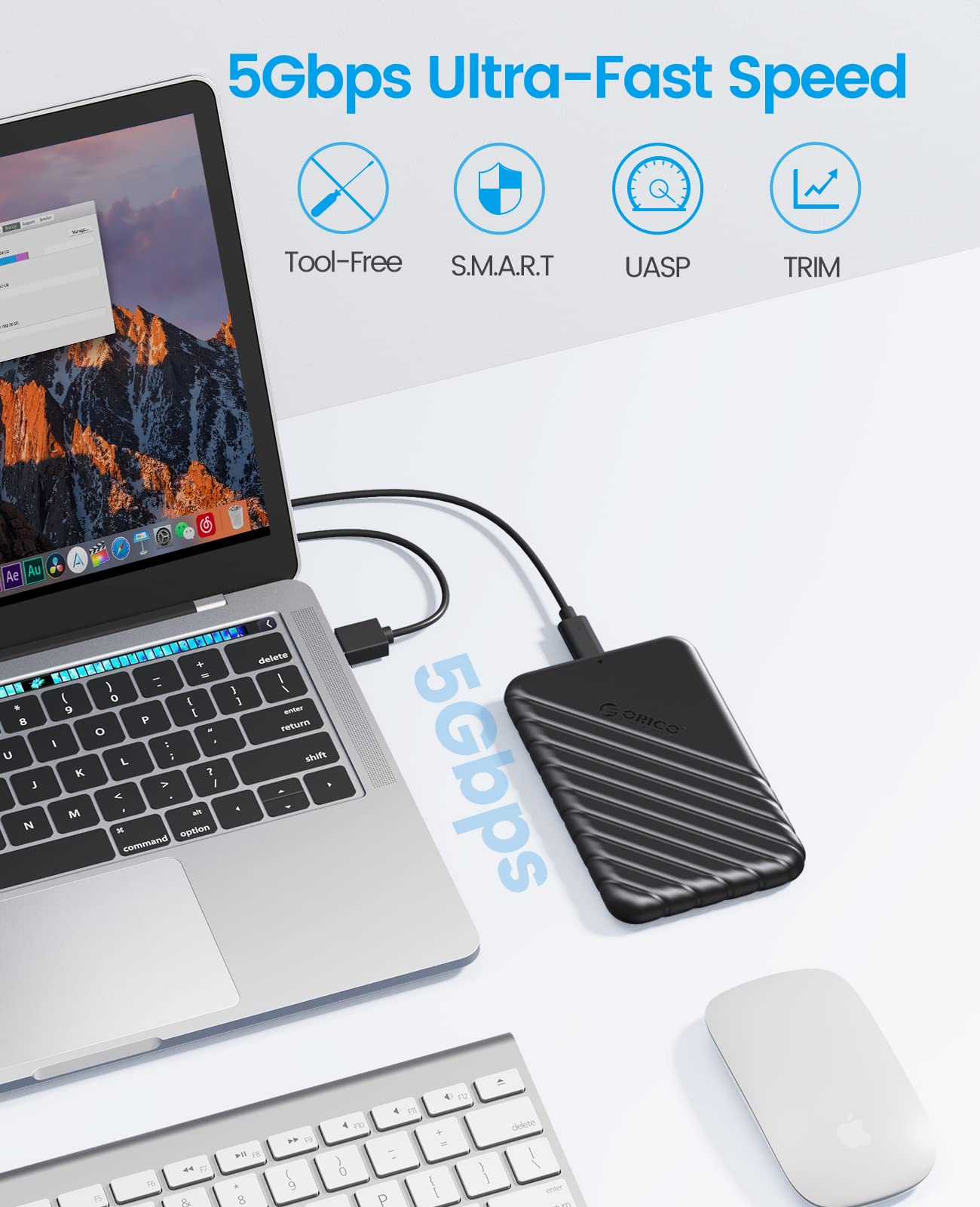 ORICO 4 Stücke 2,5 Zoll Festplattengehäuse mit USB 3.0 Kabel Werkzeugloses Externes HDD Gehäuse für 2,5 Zoll SATA SSD und HDD in Höhe 9.5mm 7mm,UASP, Max 4 TB,Schwarz