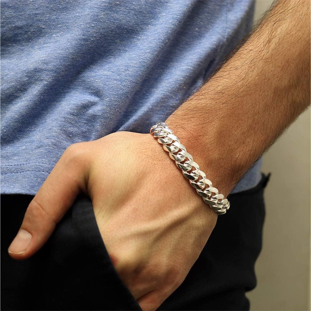 Verona Jewelers 925 Sterling Silver Solid Miami Cuban Link Chain Bracelet, 6.5MM - 14.5MM- Curb Cuban Bracelet, Solid Thick Big Link Bracelet for Men, 8, 8.5, 9 Inch