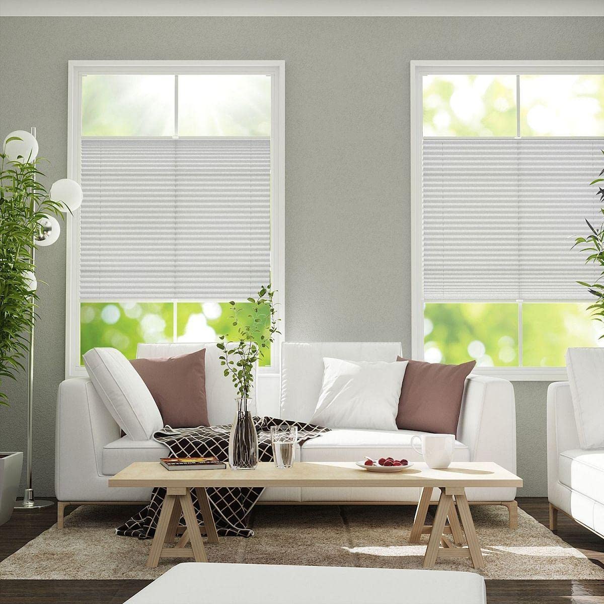Plissee nach Maß zum Kleben | Jalousien Rollo mit Klebefunktion | Sonnenschutz und Sichtschutz | Maßgefertige Fenster & Türen Rollos in Weiß