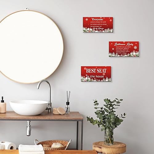 Miniatura 3 de 3 piezas de decoración de Navidad para baño, decoración de invierno de madera roja con reglas de baño, accesorios de nieve de Navidad para el hogar,