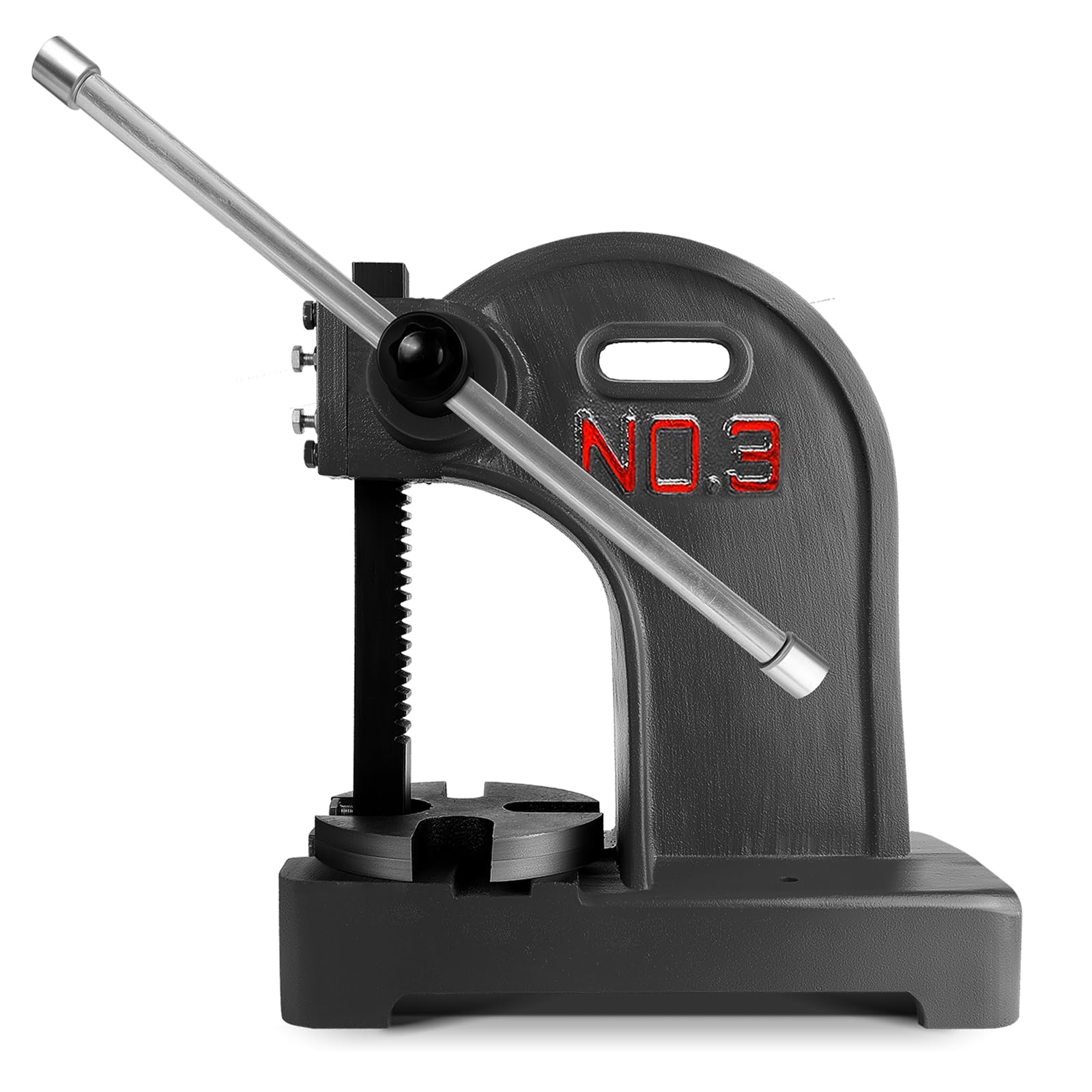 3-Ton Arbor Press with Four-Hole Slotted Anvil Plate, 12 Inch Maximum Height, Press Machine for Riveting Punching Holes, Bending, Stretching, Forming