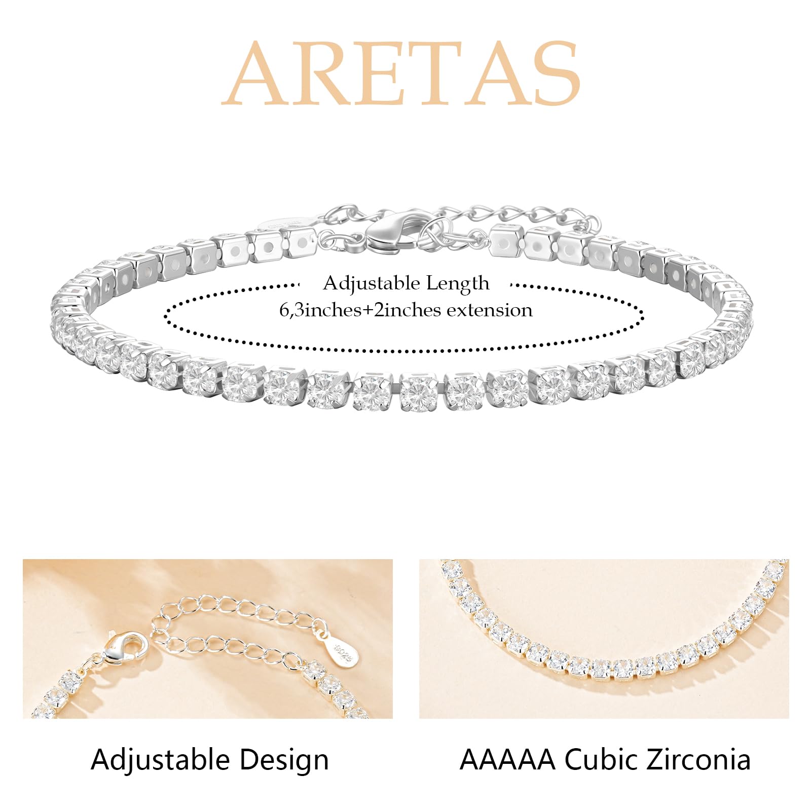 Aretas Bracciale da donna in argento Sterling 925, regolabile, regalo di compleanno, Natale, per lei, donne, fidanzate