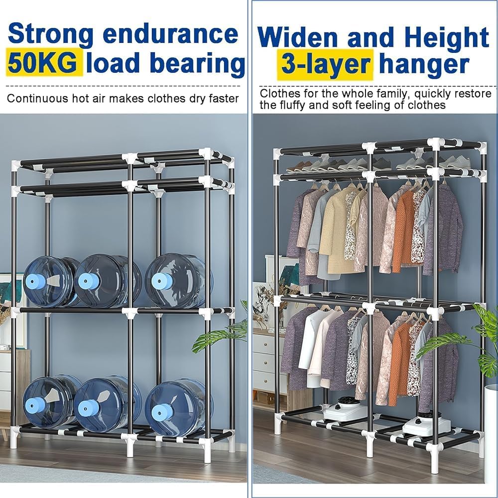 Electric Heated Clothes Dryer, 3-Layer Heated Clothes Dryer 2400W, Dryer Wet Clothes Drying Horse Rack with Timer, Quick Dry Clothes Dryer - Indoor En