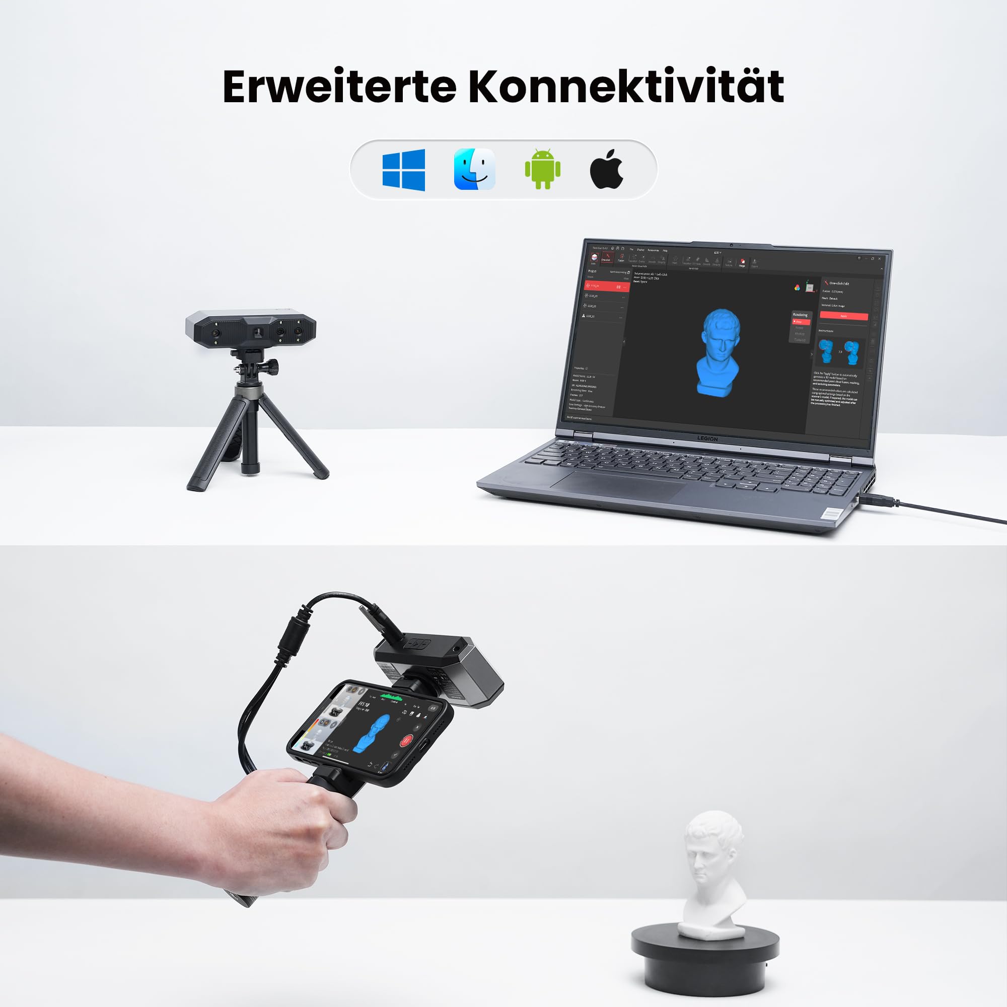 Revopoint MINI 2 Handheld 3D Scanner für 3D Druck, 0.02mm Präzision, 16 fps schnelles Scannen, Industrielles Blaulicht, Portabler Farb-3D-Modellscanner für Dental, Schmuck & kleine Objekte, Advanced