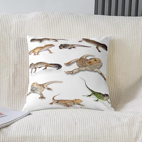 Reptile Throw Pillow Covers Soft Square 18"X18" Leopard Gecko Cushion Case Home Decor Set Of 2 Pillow Cases Primitive Wildlife Lizard Beige Pillowcases For Couch Sofa Living Room Bedroom Bed Chair #TOP1