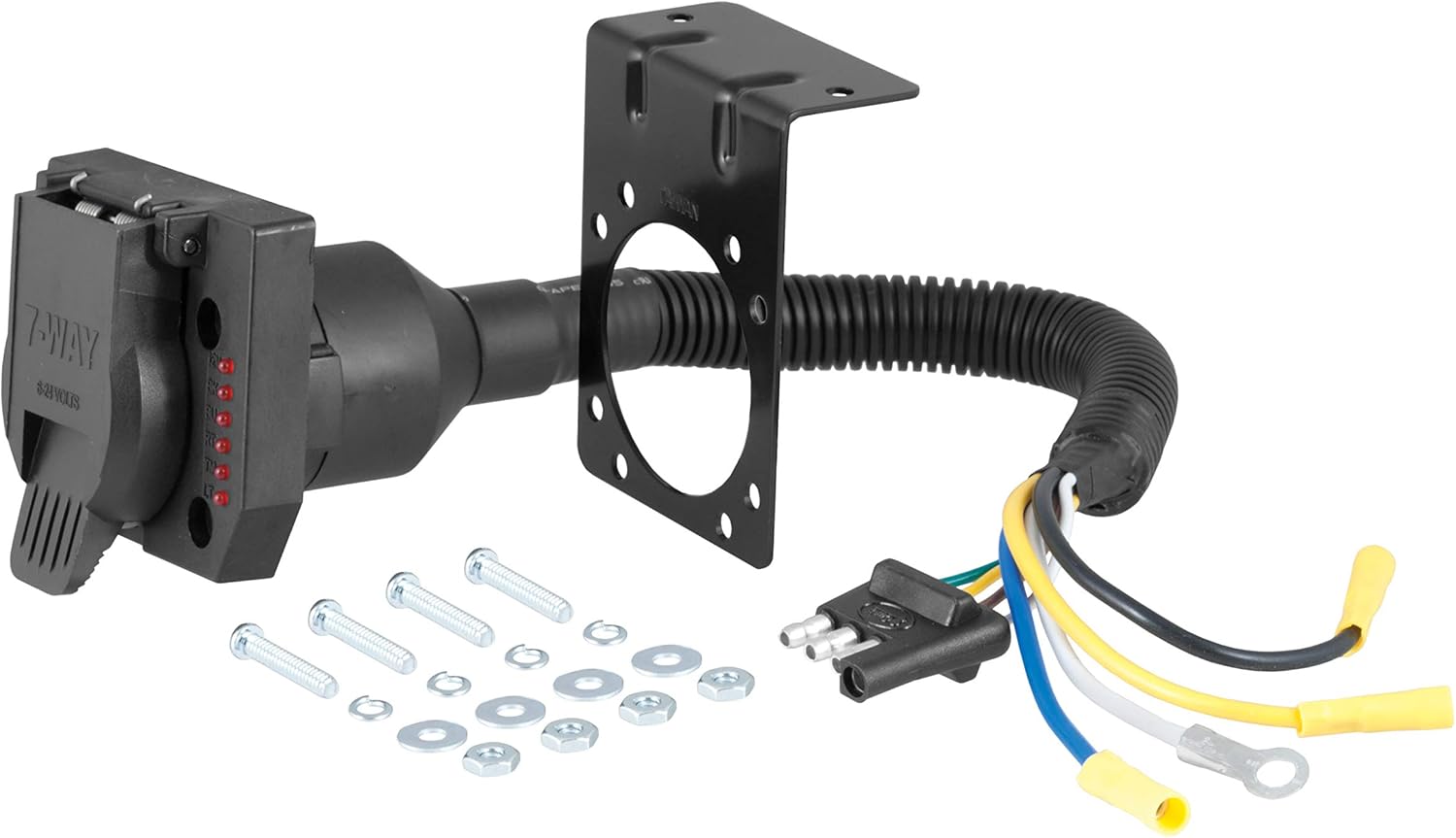 Curt Manufacturing 57676 7 Way Round to 4 Way Flat with Intergrated Test Lamps