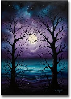 Poster Print Poster Art Print In the Beginning Lustrous Art Print Leafless Tree Bursting into Life from Surreal Crescent Moon Poster Prints, Arts