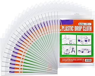 Oudain 25 Pieces Painters Plastic Drop Cloths Sheet 9.8 x 13.1 ft Disposable Plastic Sheeting Anti Dust Furniture Cover Plastic Tarp Clear Waterproof Tarp for Painting Floor Wall